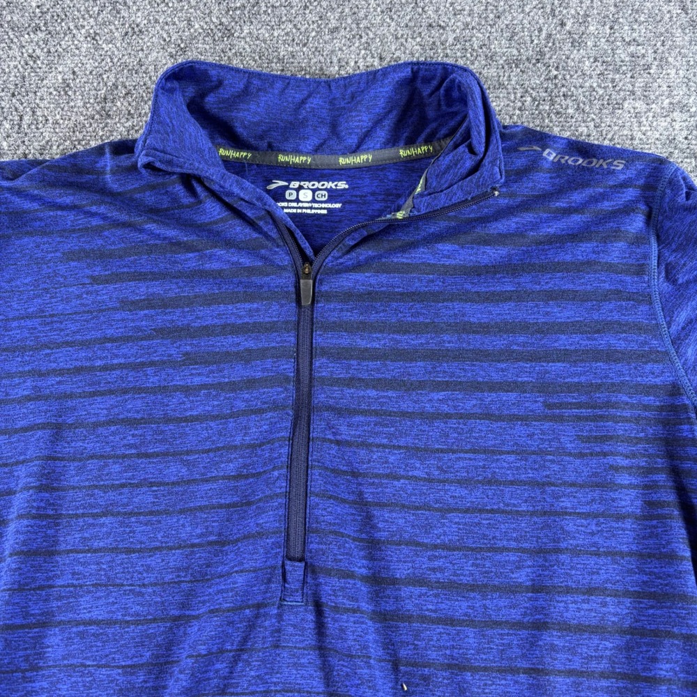 Brooks 1/2 Zip Pullover Women Small Blue Space Dye Striped Thumbhole 210827